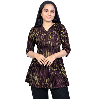 Angry Girls Navy Blue Printed Rayon V-Neck Short Kurti for girl's & woman