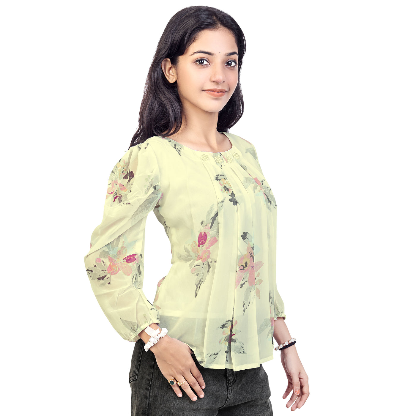 Stylish Floral Print Georgette Short Kurti Top for Girls & Women – Casual & Party Wear