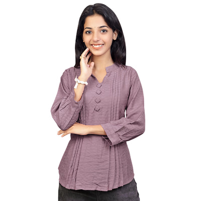 Women’s Cotton Kurti Top – Casual & Office Wear 3/4 Sleeve Pleated Tunic