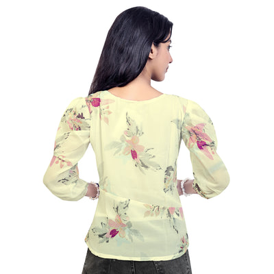 Stylish Floral Print Georgette Short Kurti Top for Girls & Women – Casual & Party Wear