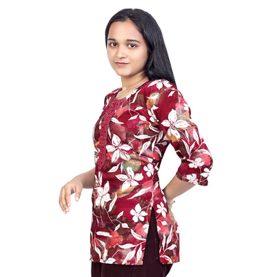 Trendy Floral Printed Short Kurti for Women & Girls – Casual & Ethnic Wear