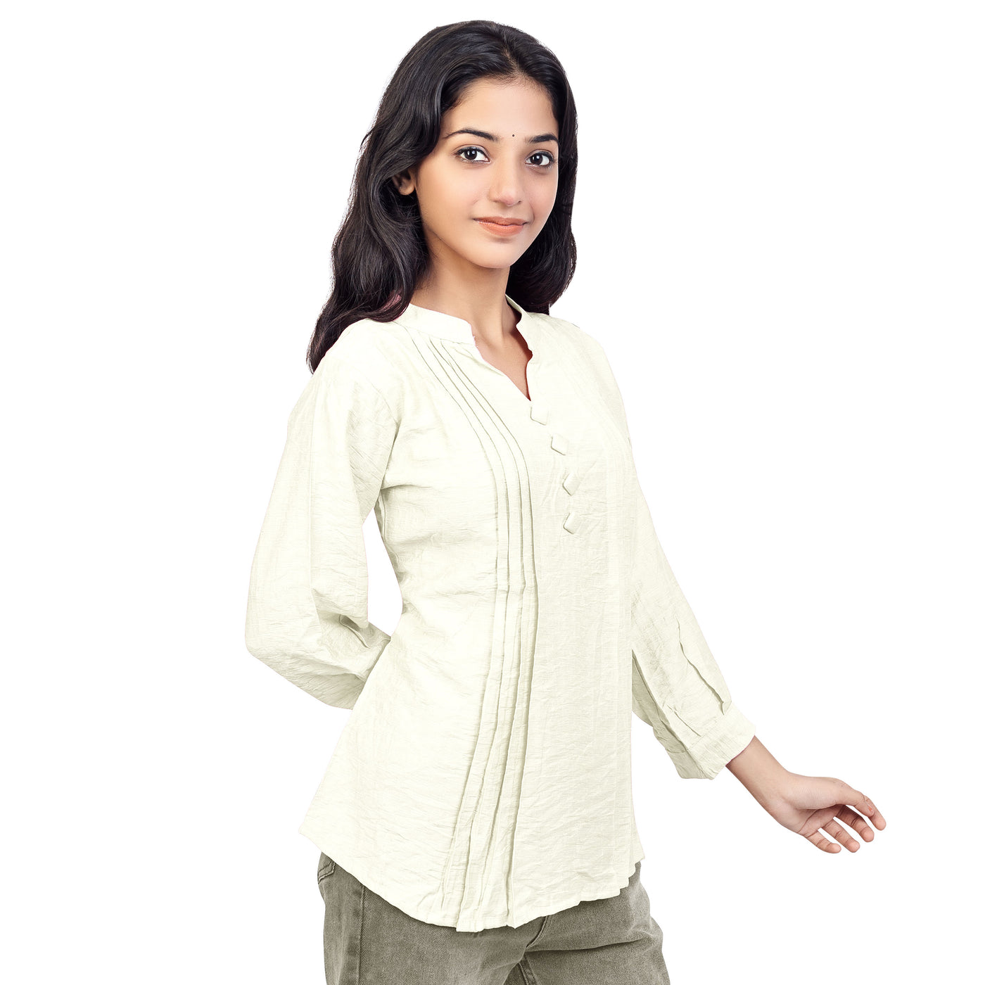 Women’s Cotton Kurti Top – Casual & Office Wear 3/4 Sleeve Pleated Tunic