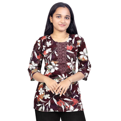 Trendy Floral Printed Short Kurti for Women & Girls – Casual & Ethnic Wear