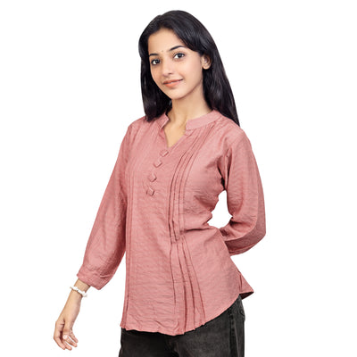Women’s Cotton Kurti Top – Casual & Office Wear 3/4 Sleeve Pleated Tunic