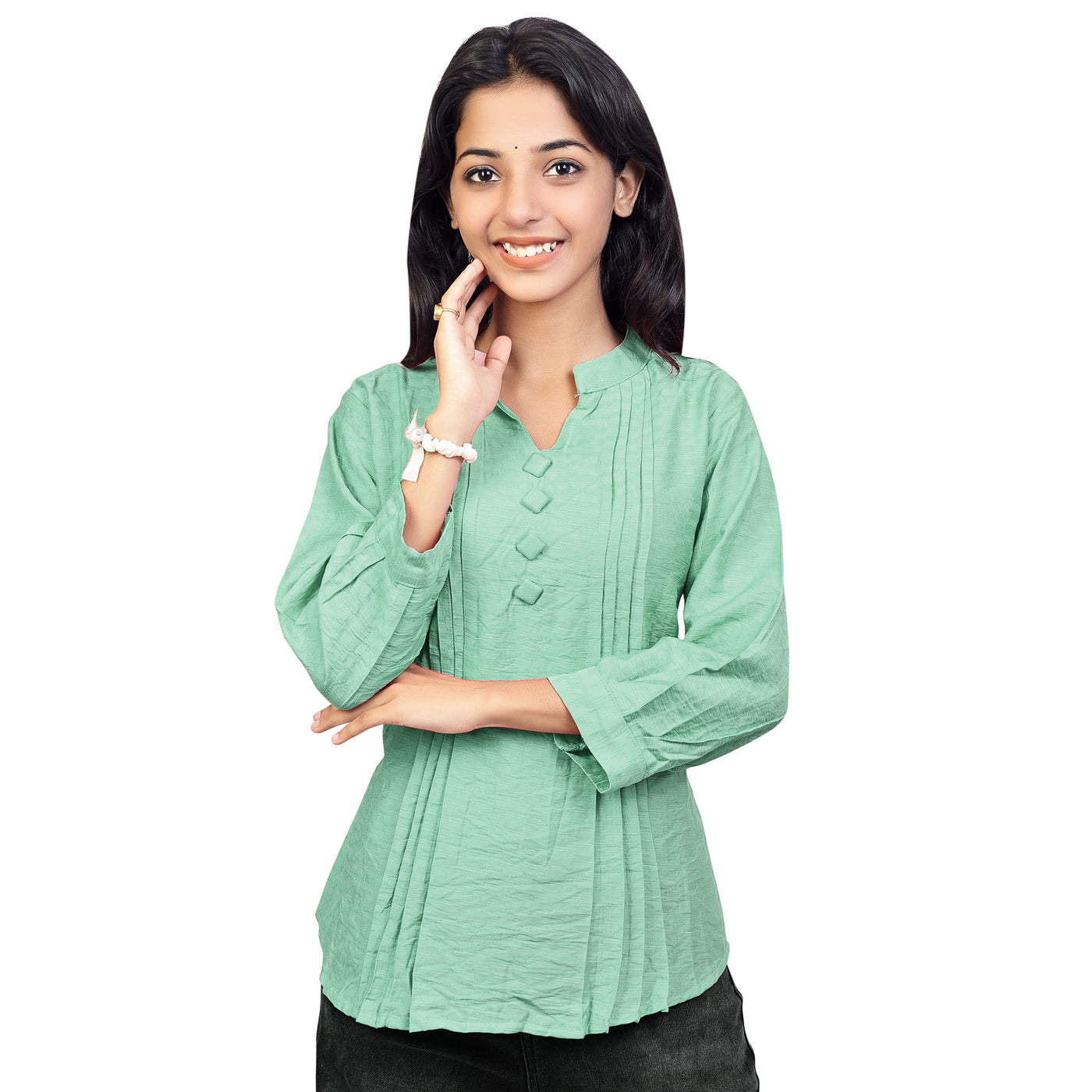 Women’s Cotton Kurti Top – Casual & Office Wear 3/4 Sleeve Pleated Tunic