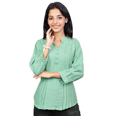Women’s Cotton Kurti Top – Casual & Office Wear 3/4 Sleeve Pleated Tunic