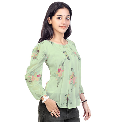 Stylish Floral Print Georgette Short Kurti Top for Girls & Women – Casual & Party Wear