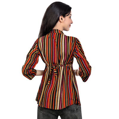 Multicolor Striped Rayon Short Kurti for Women | Stylish Casual & Party Wear Top
