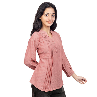 Women’s Cotton Kurti Top – Casual & Office Wear 3/4 Sleeve Pleated Tunic