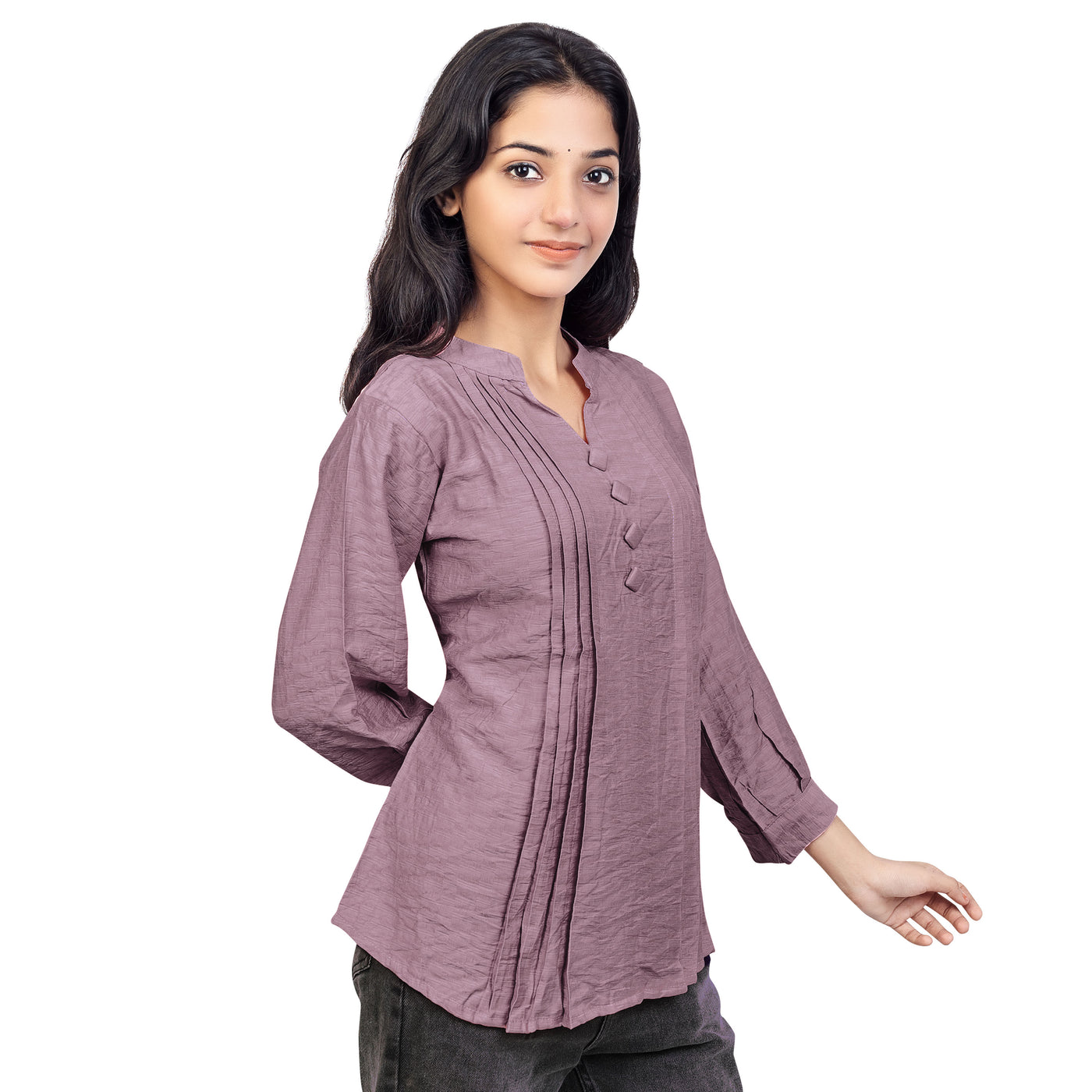 Women’s Cotton Kurti Top – Casual & Office Wear 3/4 Sleeve Pleated Tunic