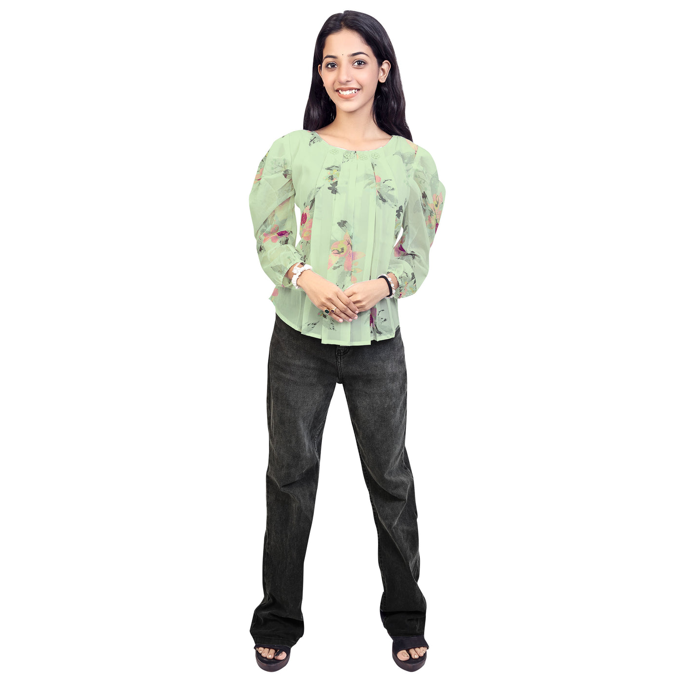 Stylish Floral Print Georgette Short Kurti Top for Girls & Women – Casual & Party Wear