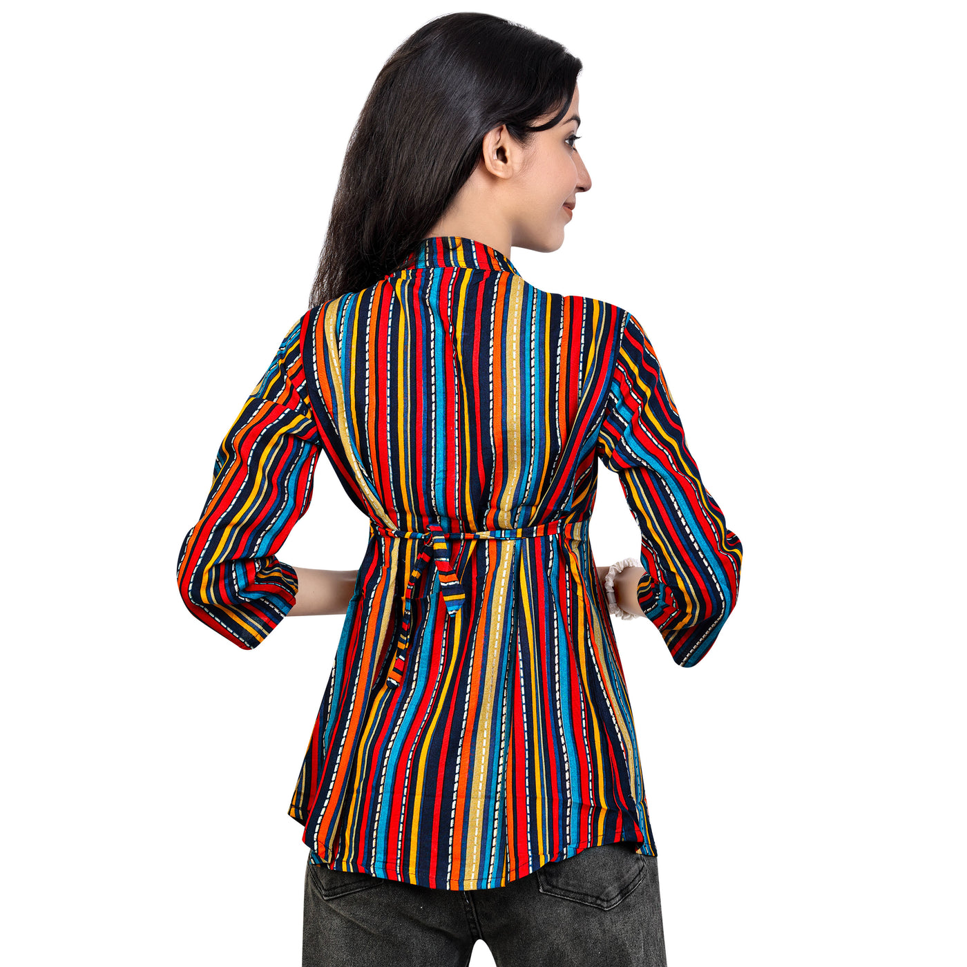 Multicolor Striped Rayon Short Kurti for Women | Stylish Casual & Party Wear Top