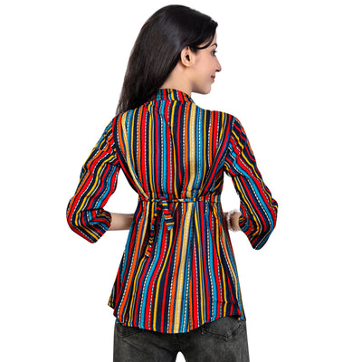 Multicolor Striped Rayon Short Kurti for Women | Stylish Casual & Party Wear Top