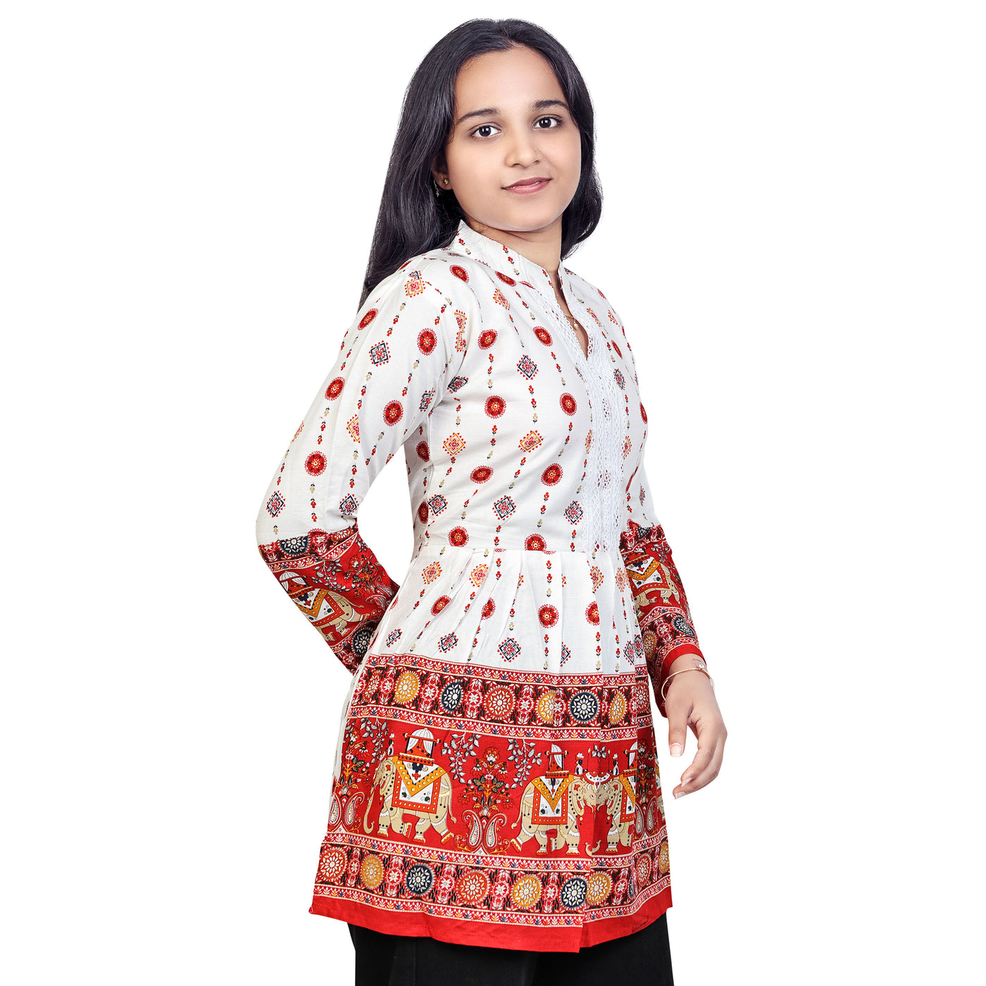 Elegant White & Red Printed Short Kurti for Women | Designer Ethnic & Casual Wear Top